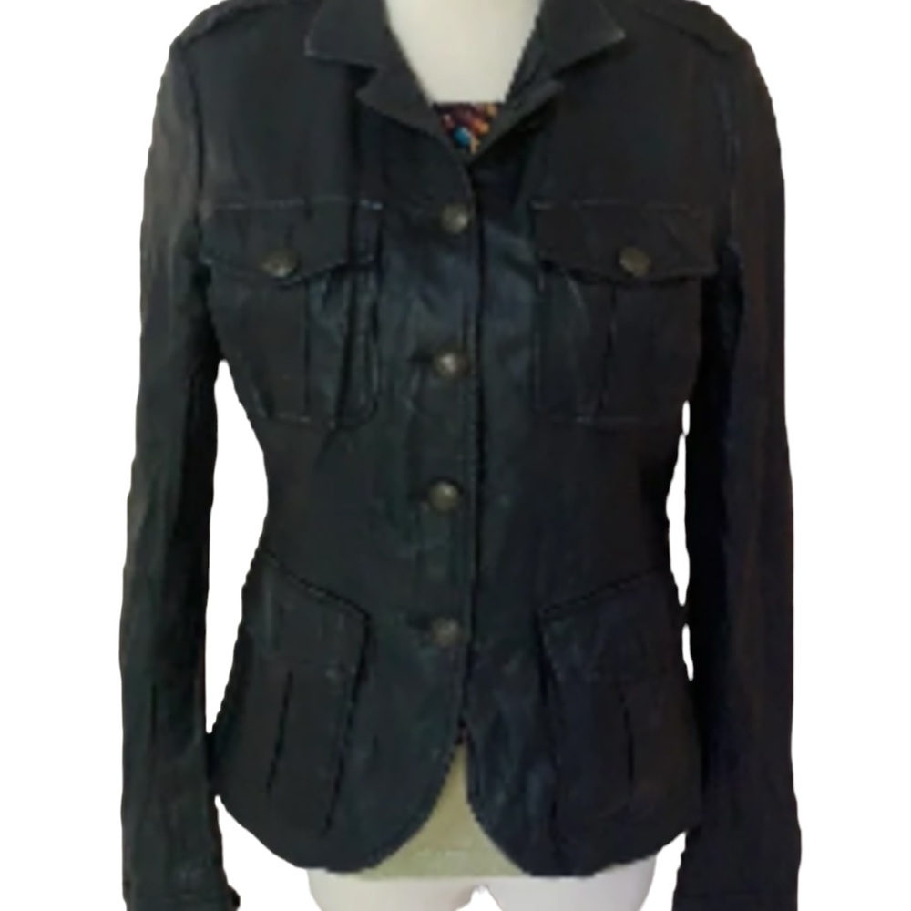 Kenna T womens biker core leather moto jacket black button front size medium